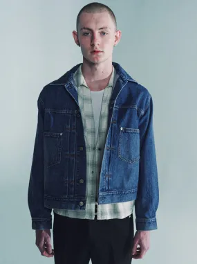 Indigo Used Washed Denim Classic Work Tuck Jacket