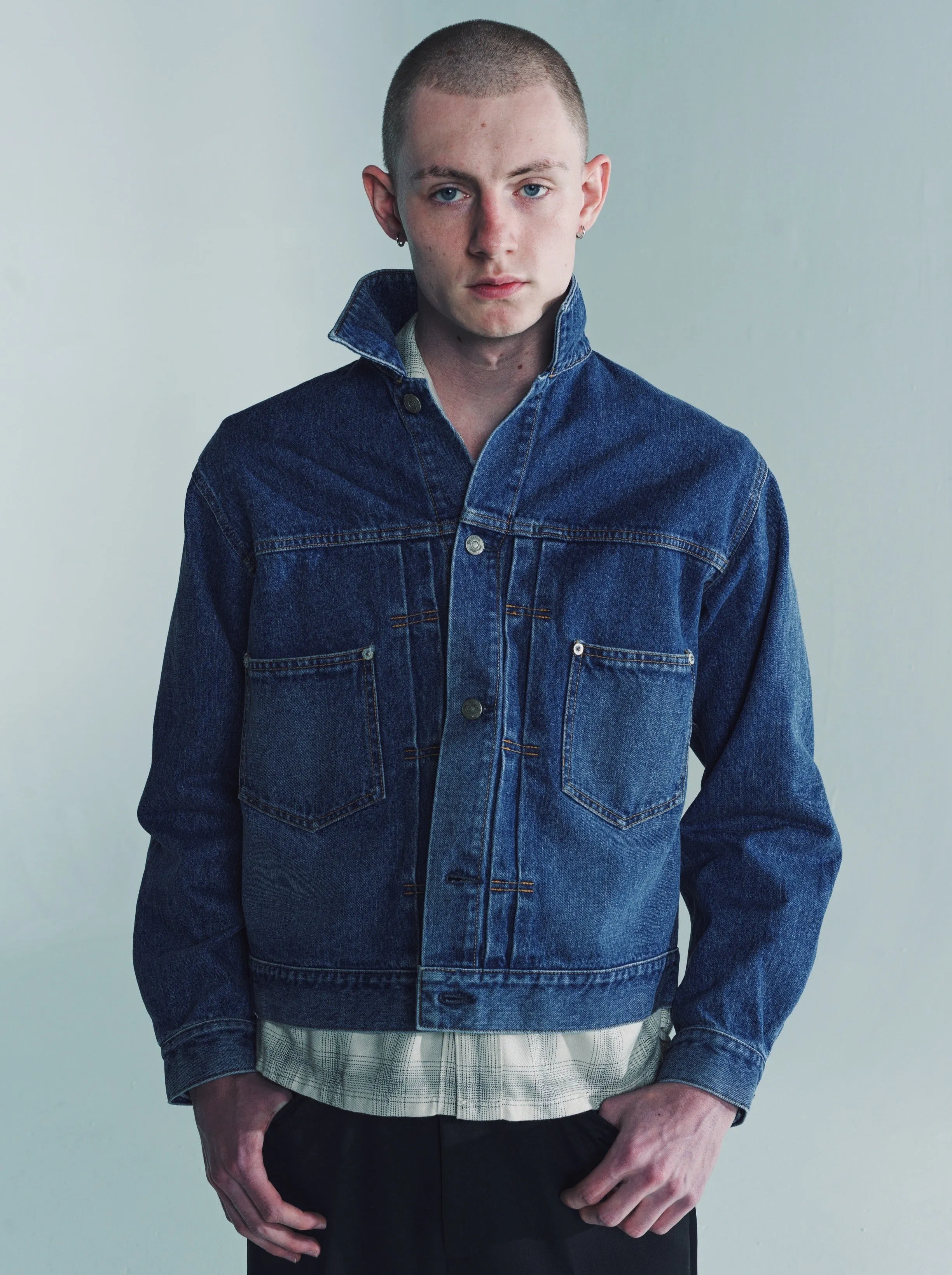 Indigo Used Washed Denim Classic Work Tuck Jacket