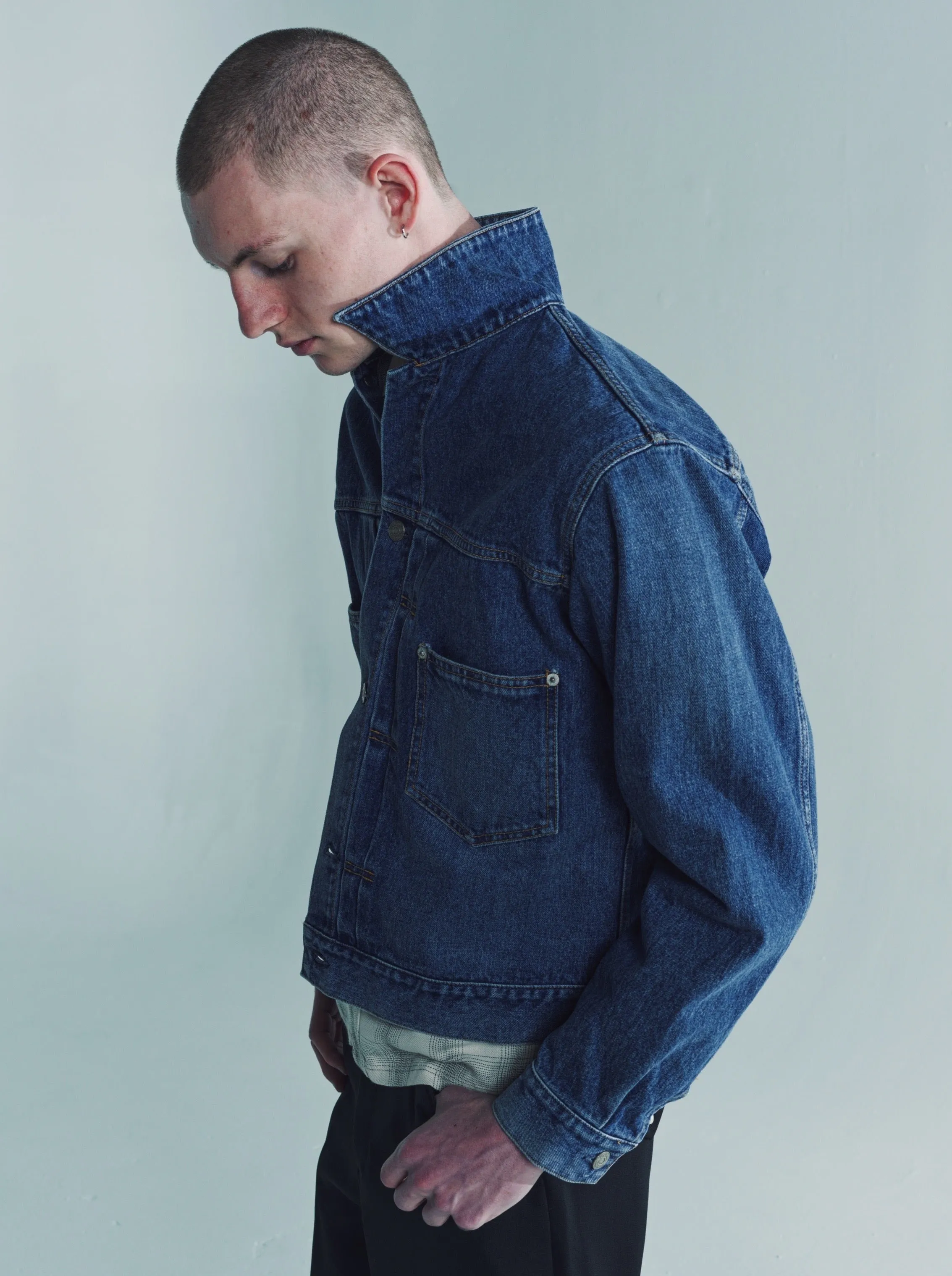 Indigo Used Washed Denim Classic Work Tuck Jacket