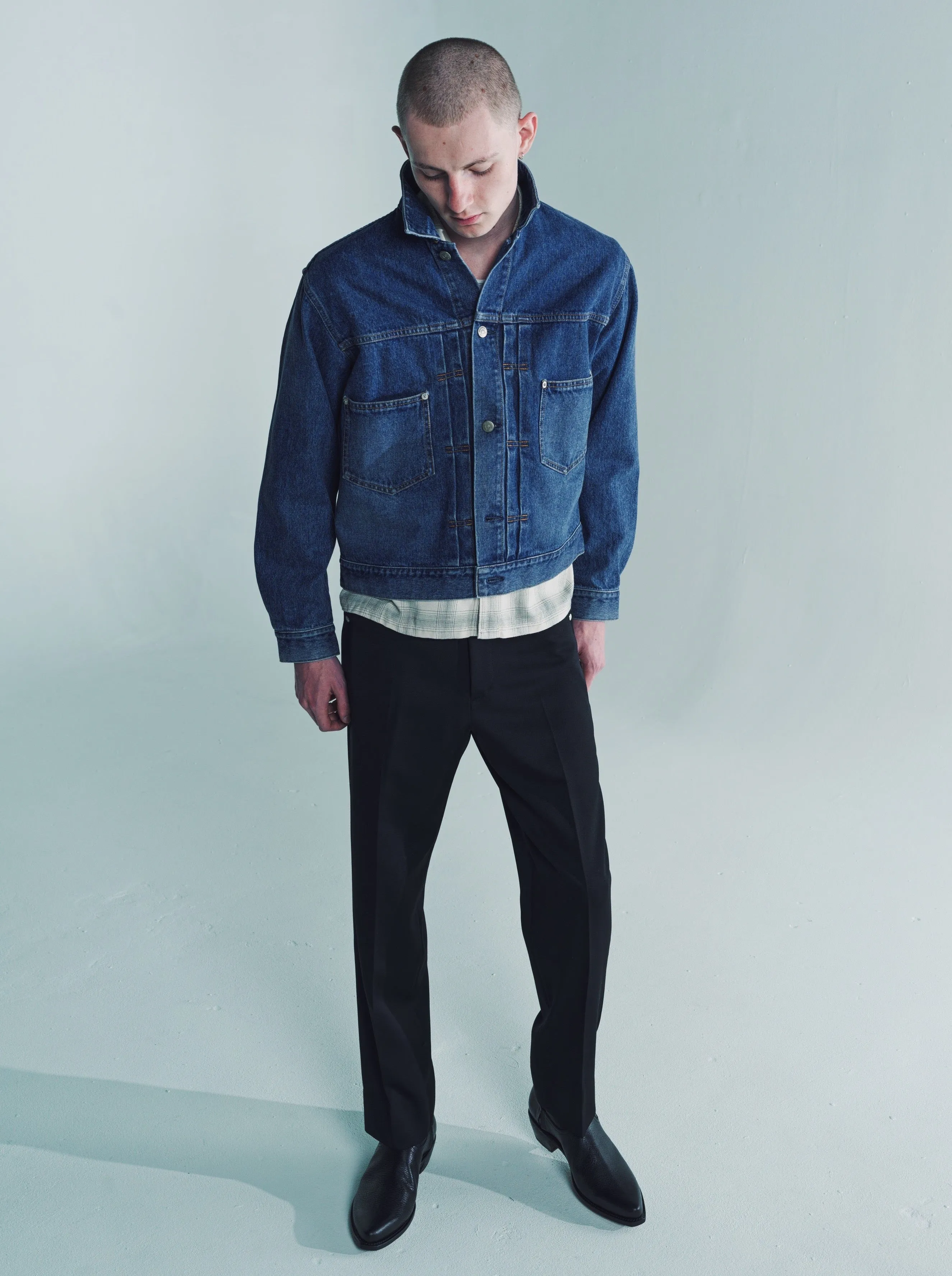 Indigo Used Washed Denim Classic Work Tuck Jacket