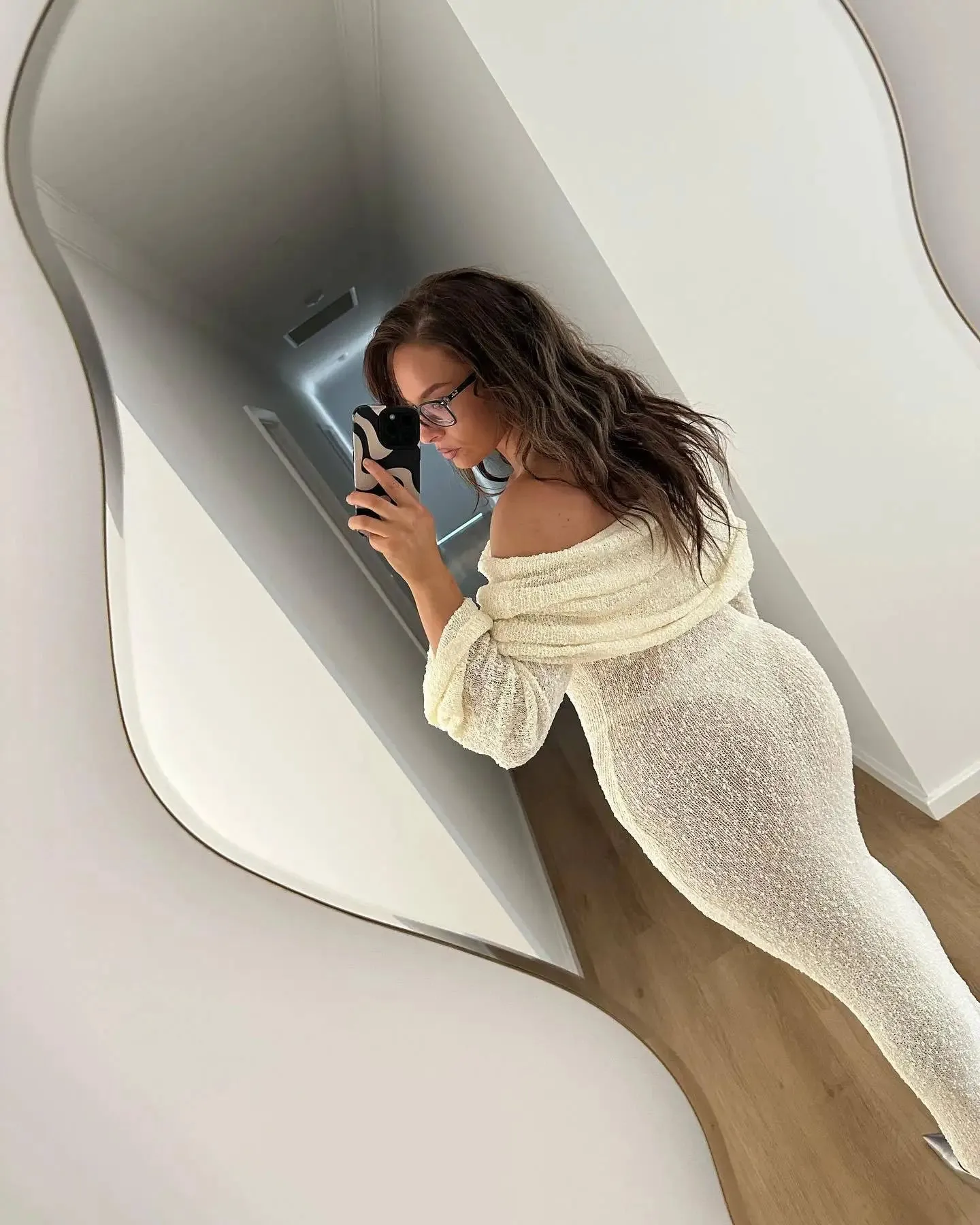 Knit Off-Shoulder Long Charming Sleeve Maxi Dress