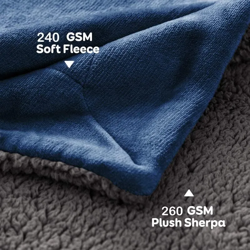 LA VERNE Premium and Soft Sherpa Reversable Blanket for MILD/Heavy Winter (Blue)(King)