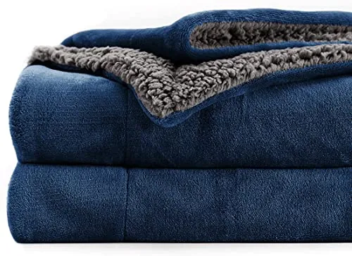 LA VERNE Super Soft Sherpa Reversable Blanket for MILD/Heavy Winter (Blue)(Single)