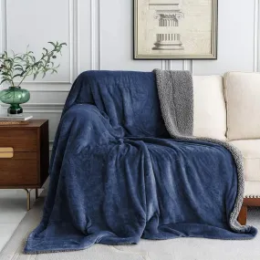 LA VERNE Super Soft Sherpa Reversable Blanket for MILD/Heavy Winter (Blue)(Single)