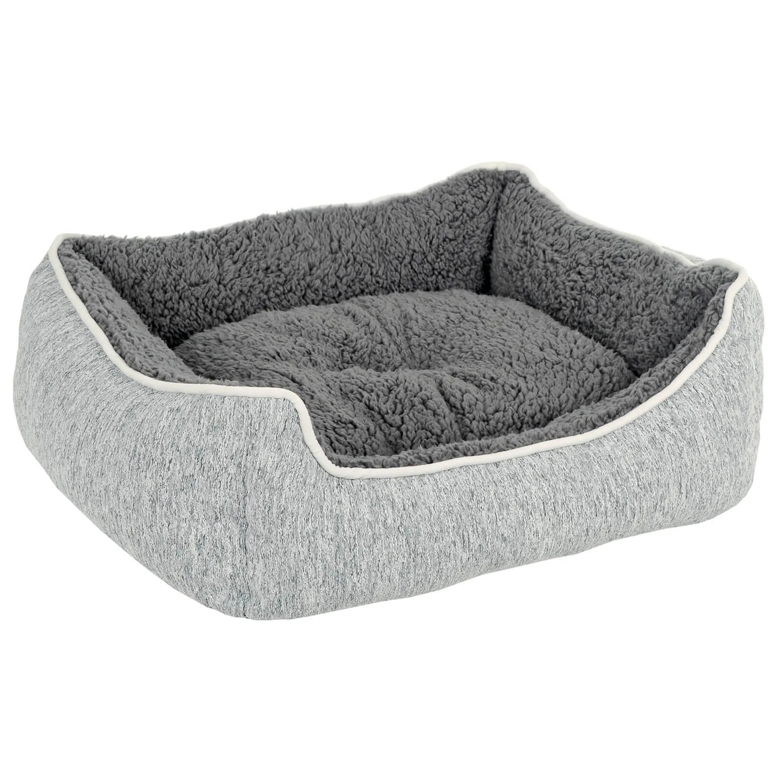 Luxury Sherpa Lined Pet Bed Cat Dog Sofa Linen Fabric Grey