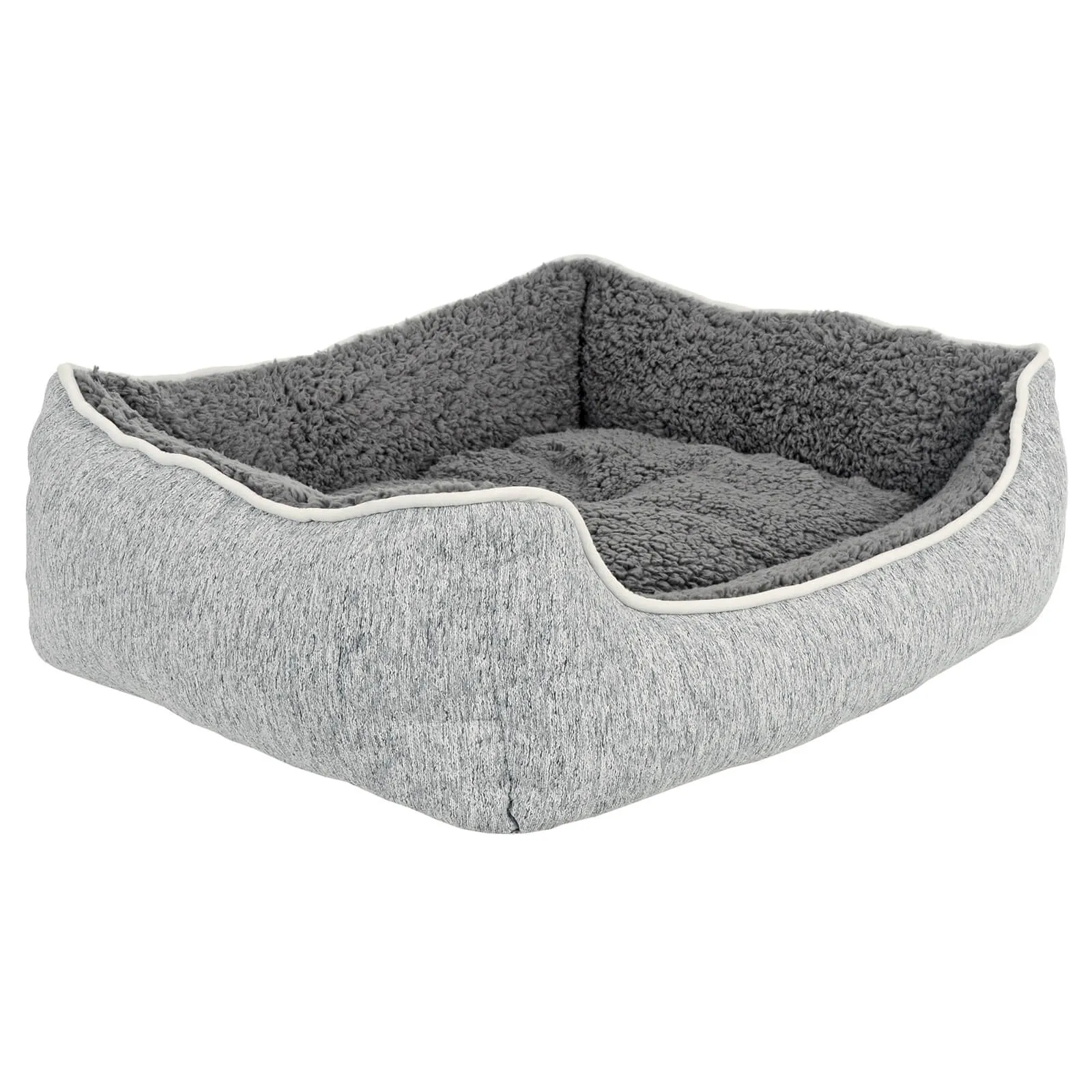 Luxury Sherpa Lined Pet Bed Cat Dog Sofa Linen Fabric Grey