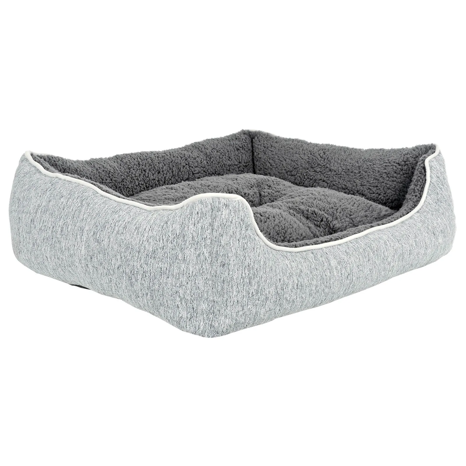 Luxury Sherpa Lined Pet Bed Cat Dog Sofa Linen Fabric Grey