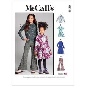 M8353 Children's and Girls' Knit Top, Dresses and Pants