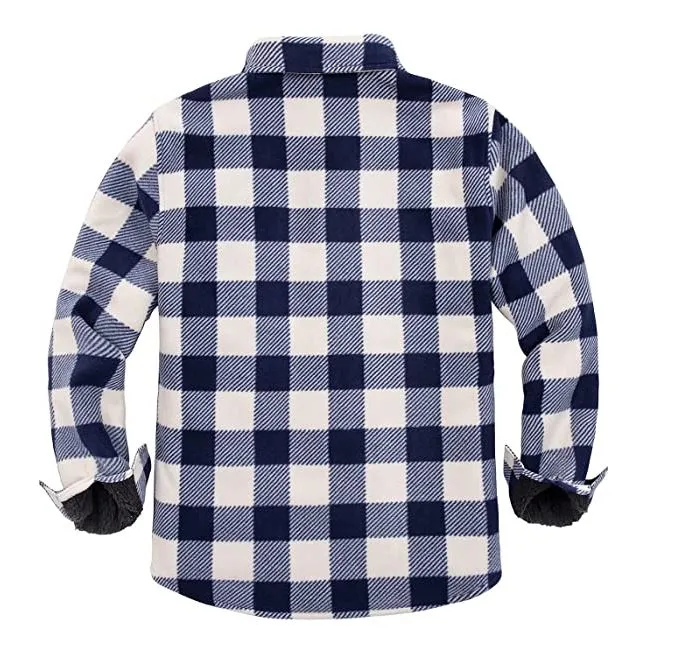 Men's Navy Plaid Warm Sherpa Lined Fleece Jacket