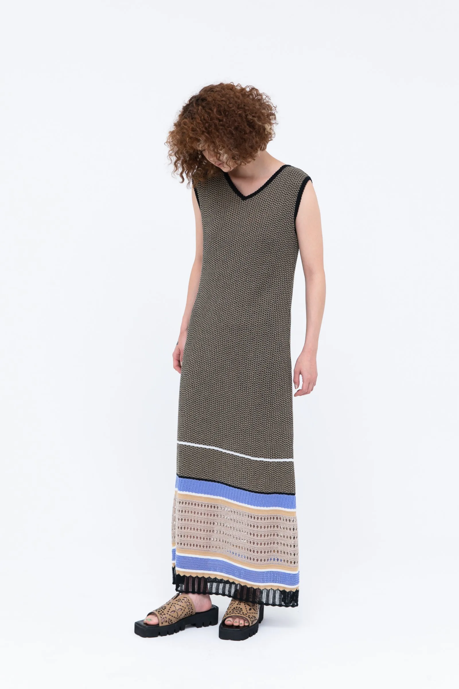 Millefeuille  knit dress (Beige)