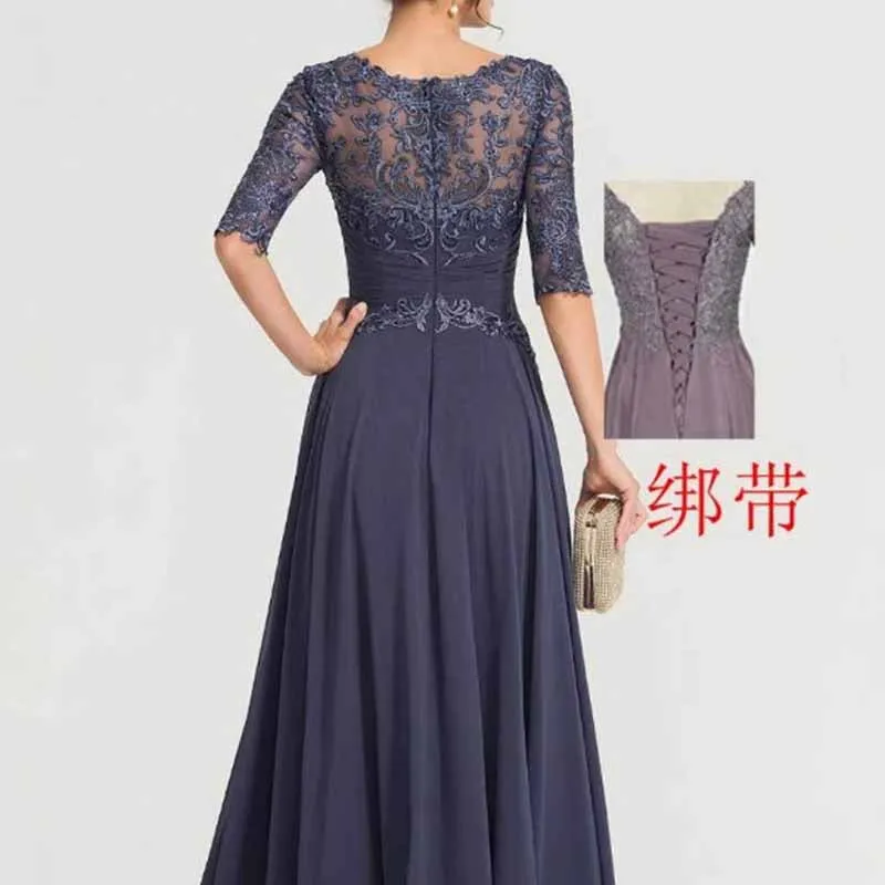 Mother of The Bride Dresses Lace Maxi Formal Evening Gown with Sleeves