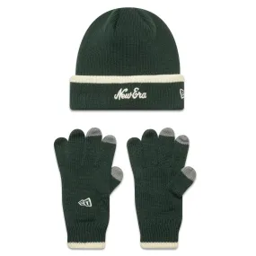 New Era Script Dark Green Beanie and Gloves Set