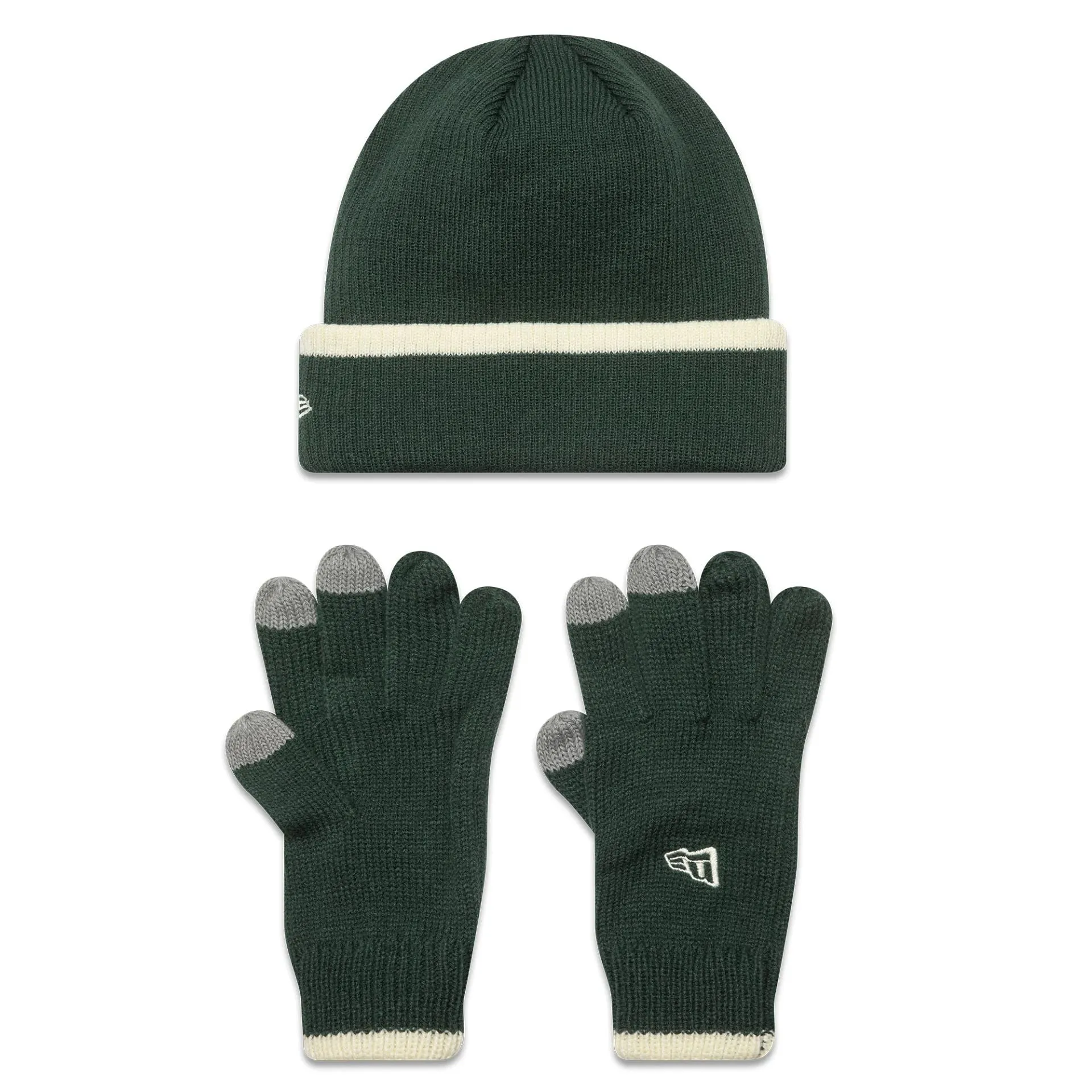 New Era Script Dark Green Beanie and Gloves Set