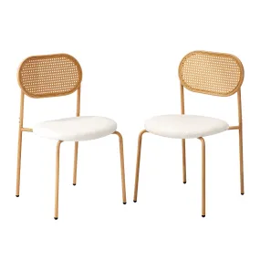 Oikiture 2PCS Dining Chair Accent Chairs Rattan Furniture Sherpa White