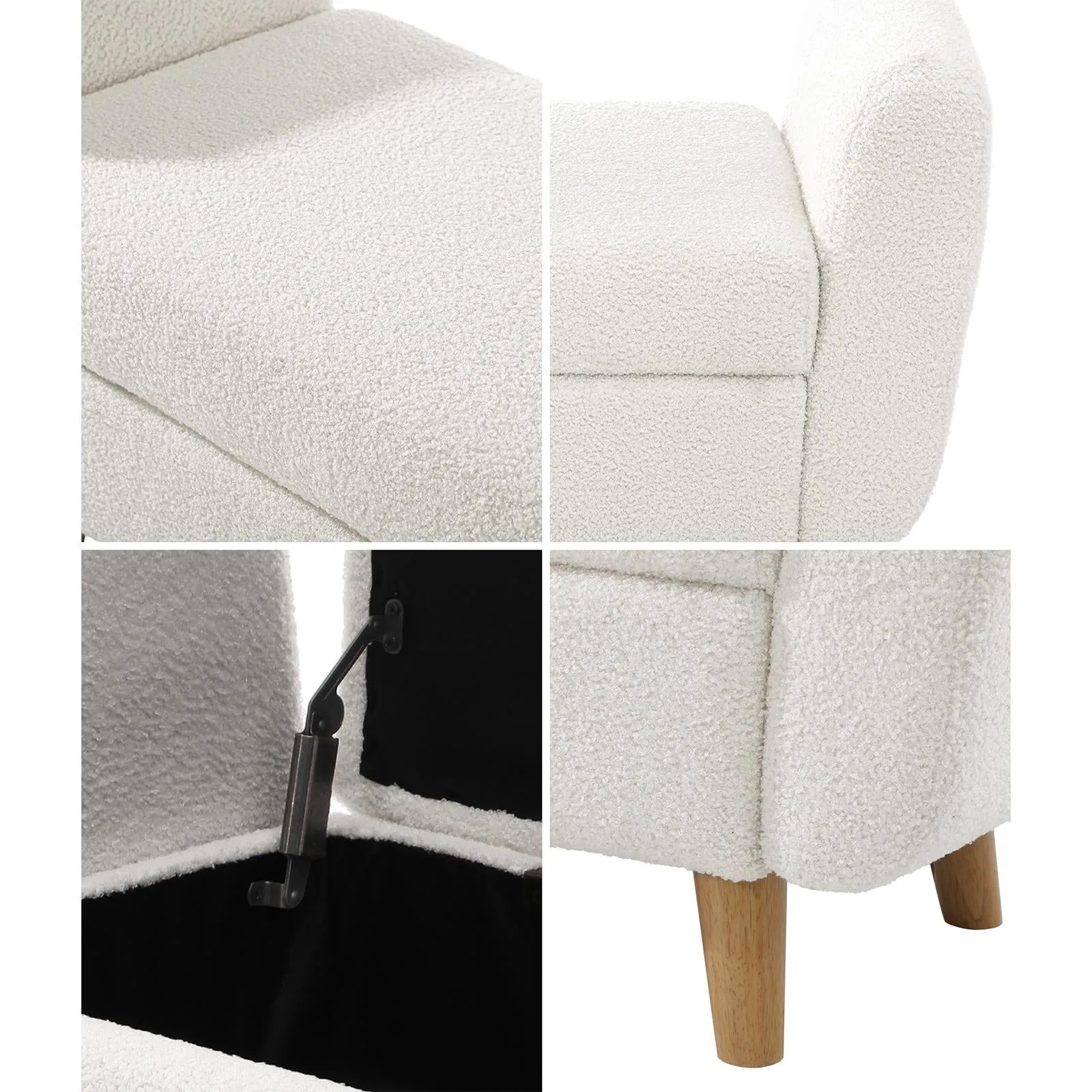 Oikiture Storage Ottoman Blanket Box Arm Foot Stool Couch Large Sherpa White