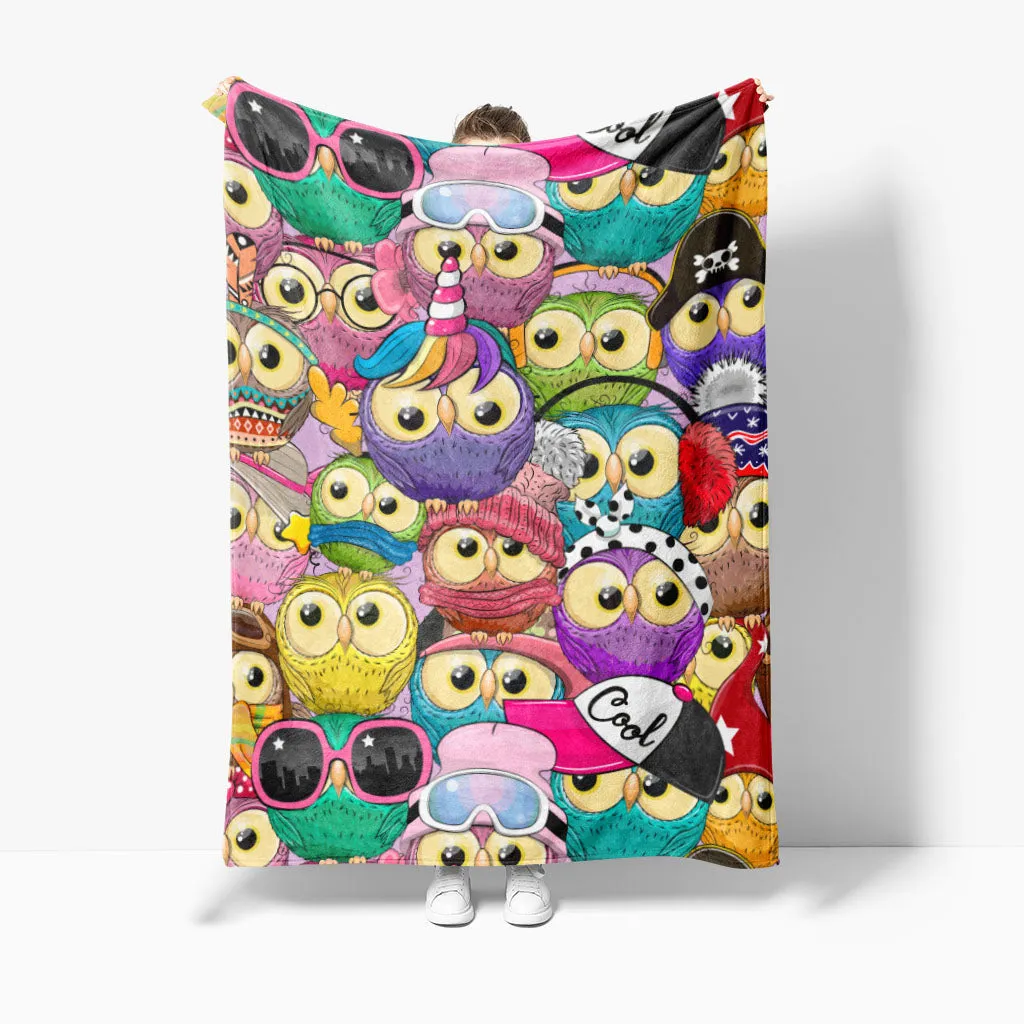 Owls Print Oversize Sherpa Throw Blankets