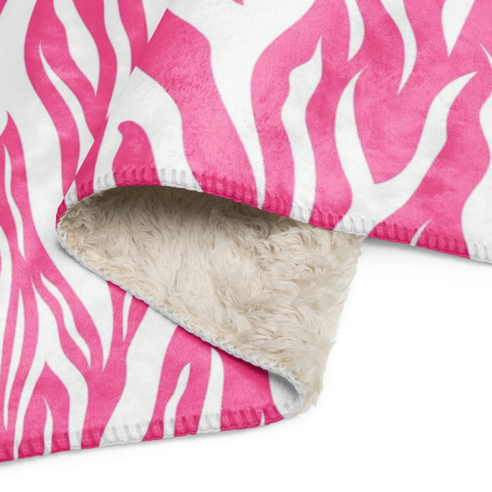 Pink and White Zebra Print Sherpa blanket lioness-love