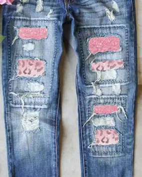 Pink Cheetah Print Ripped Jeans