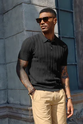 PJ Men Straight Knitted Polo-Shirt Short Sleeve Lapel Collar Button-up Neck Tops