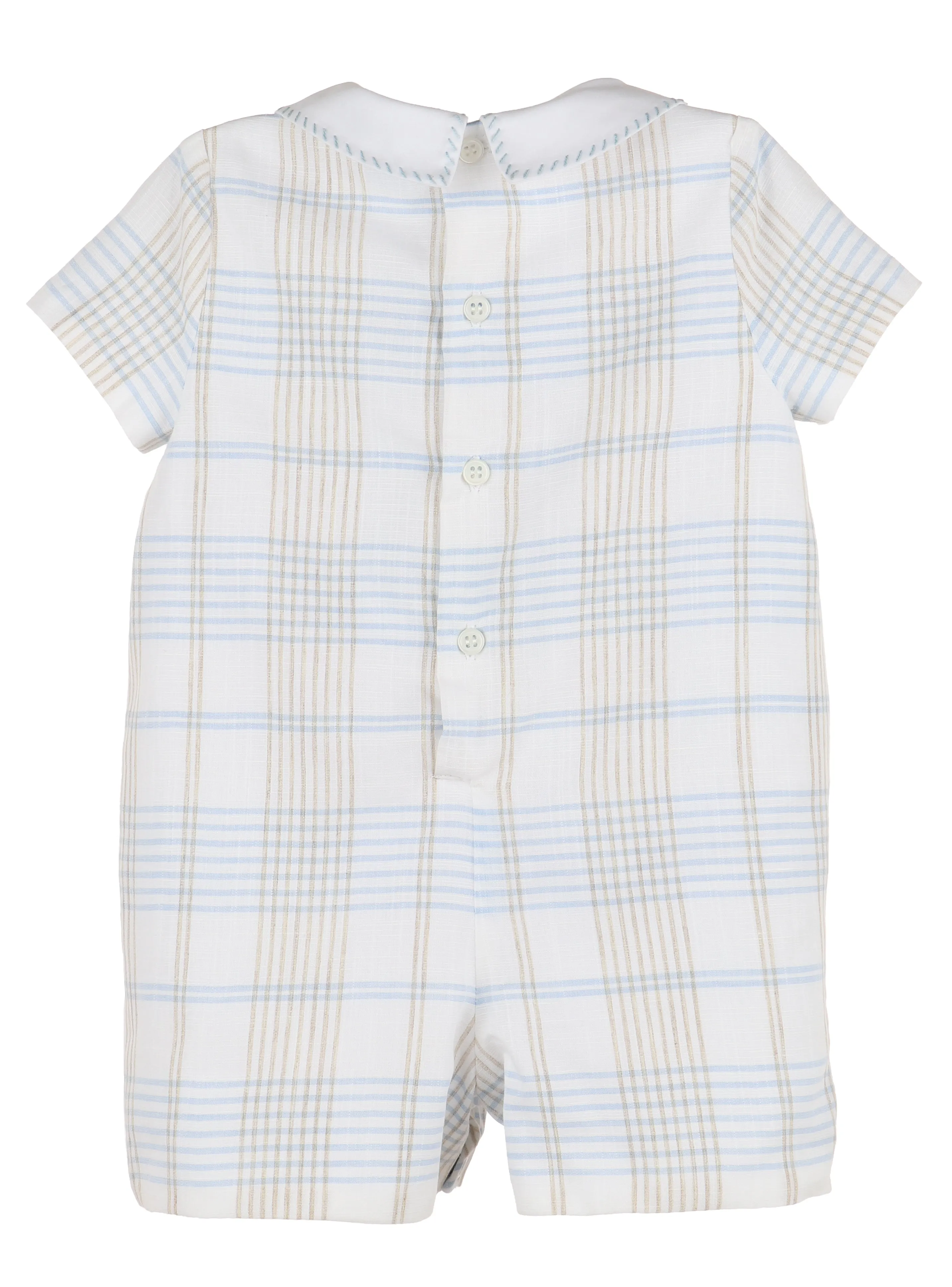 Plaid Boy Romper Blue