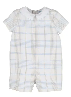 Plaid Boy Romper Blue