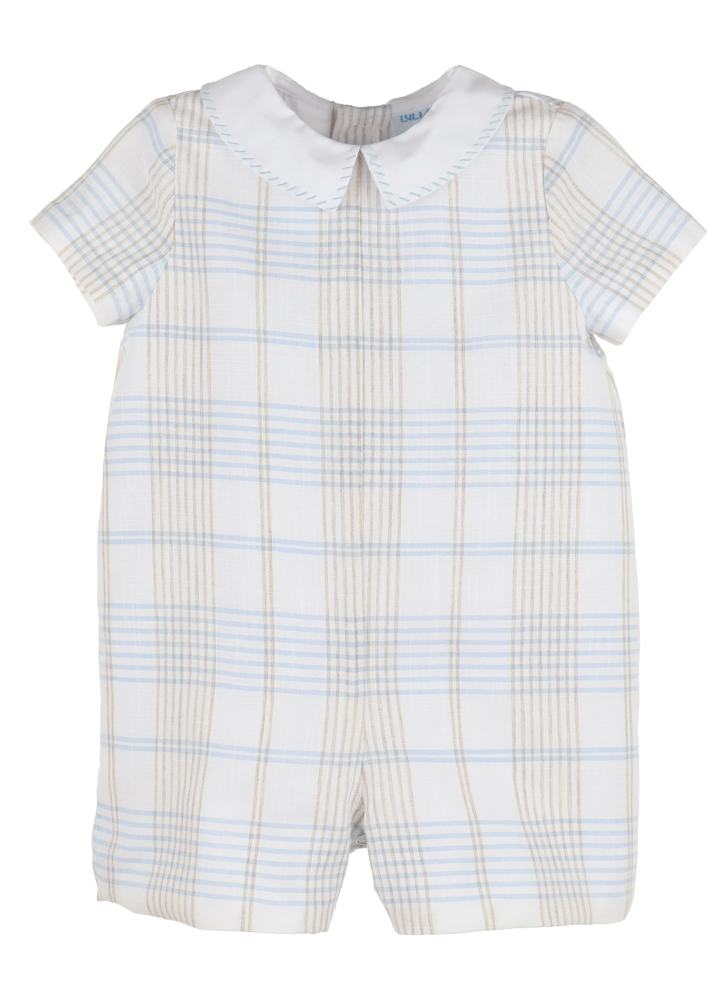 Plaid Boy Romper Blue