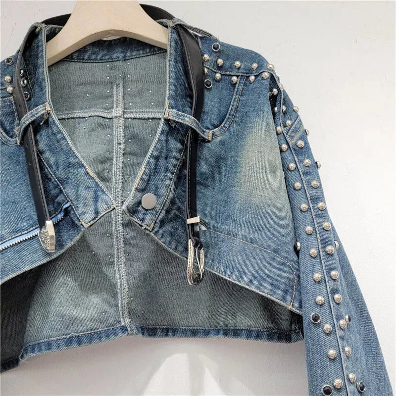 Pre Order:  Metal Rivet Washed Denim Short Jacket