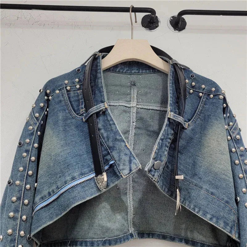 Pre Order:  Metal Rivet Washed Denim Short Jacket