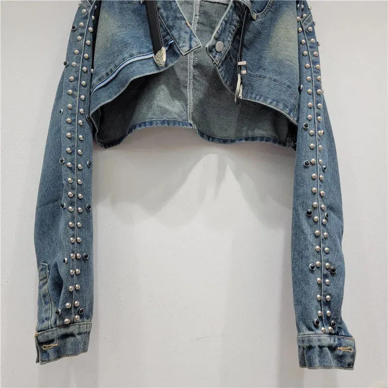 Pre Order:  Metal Rivet Washed Denim Short Jacket