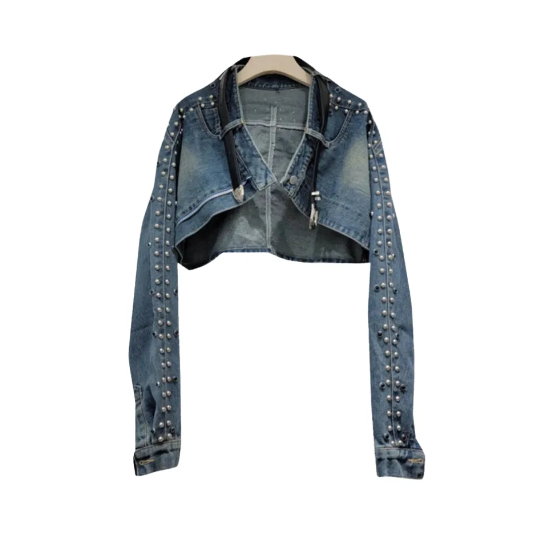 Pre Order:  Metal Rivet Washed Denim Short Jacket