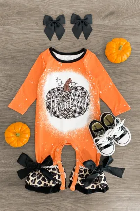 "Thankful" Orange Paint Splatter Pumpkin Romper