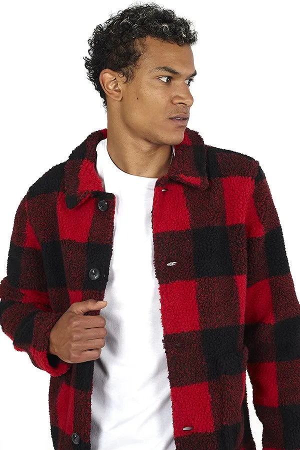 RED CHECKED LUMBERJACK STYLE BORG JACKET