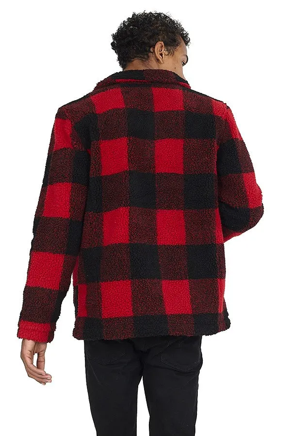 RED CHECKED LUMBERJACK STYLE BORG JACKET