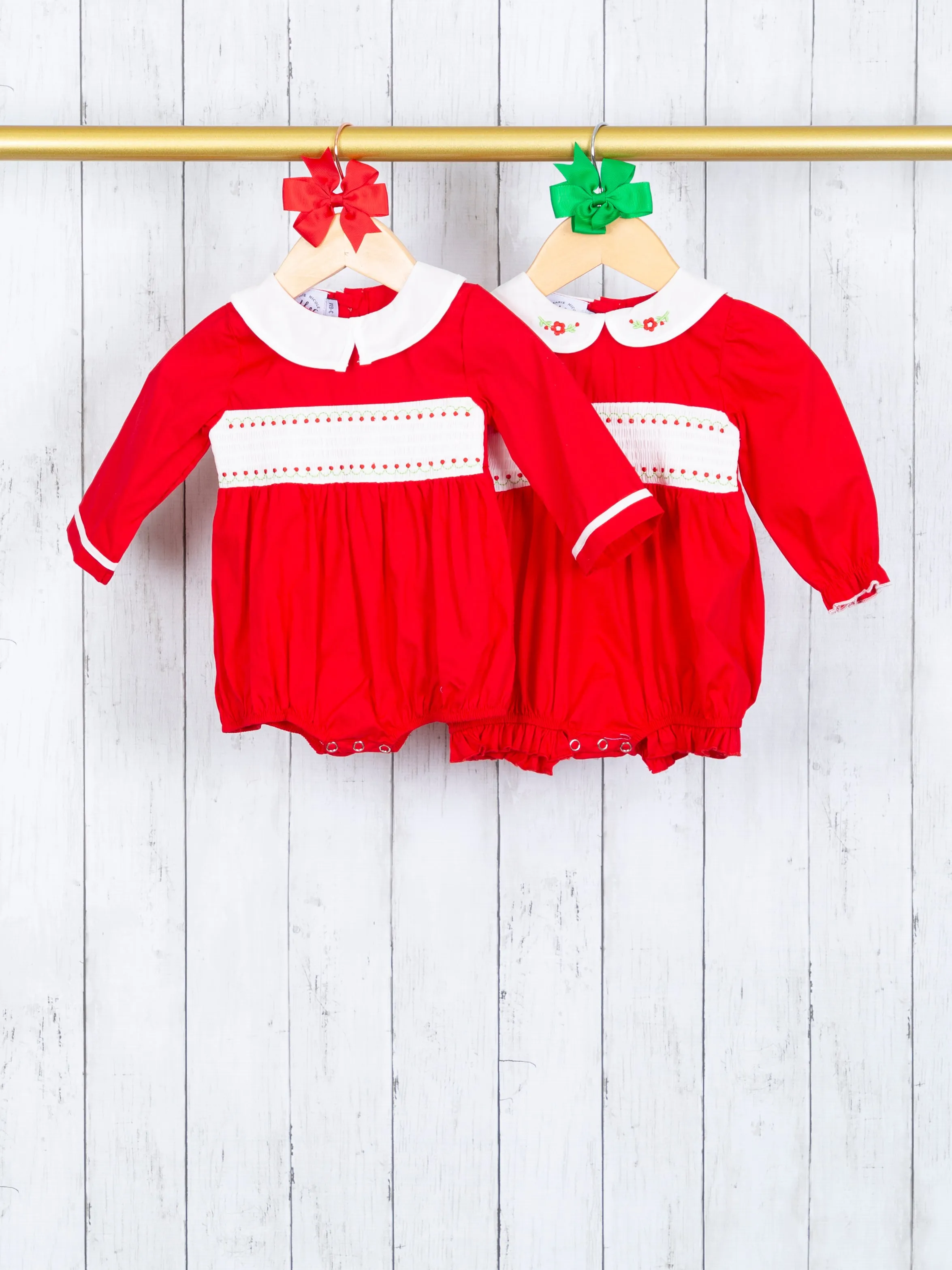 Red Smocked Vintage Bubble Romper