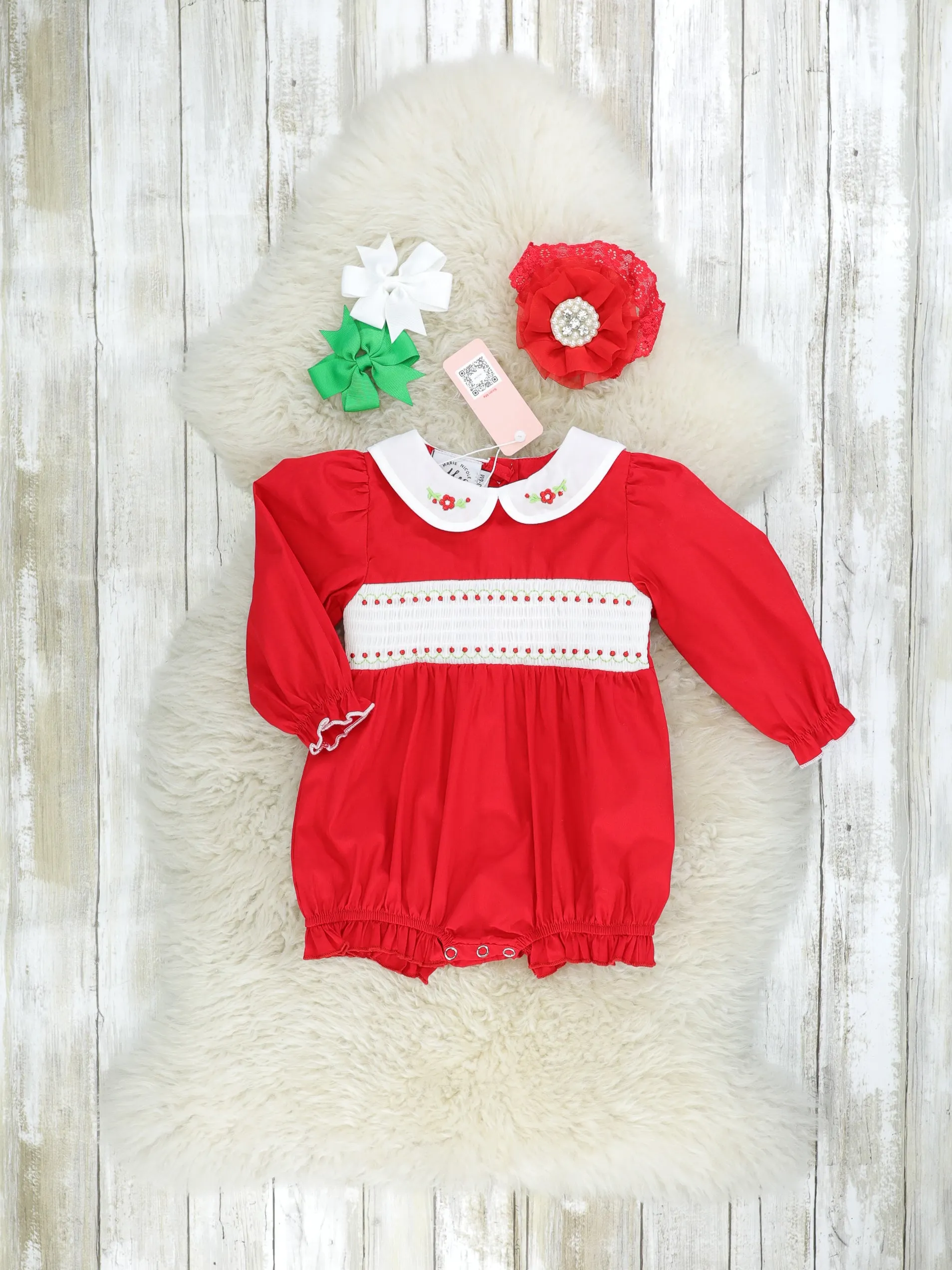 Red Smocked Vintage Bubble Romper