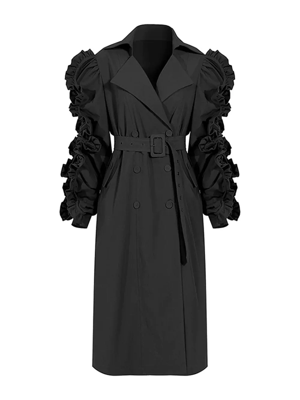 Ruffle Ruched Trench Coat