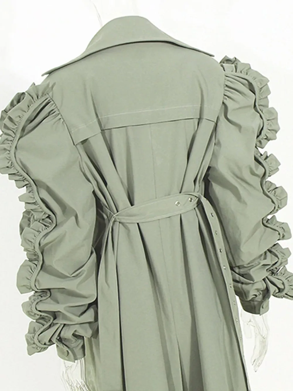 Ruffle Ruched Trench Coat