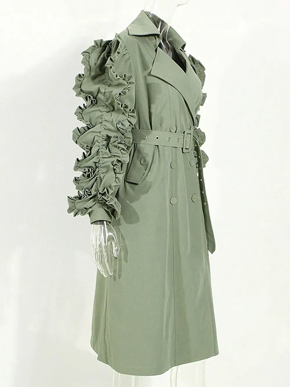 Ruffle Ruched Trench Coat