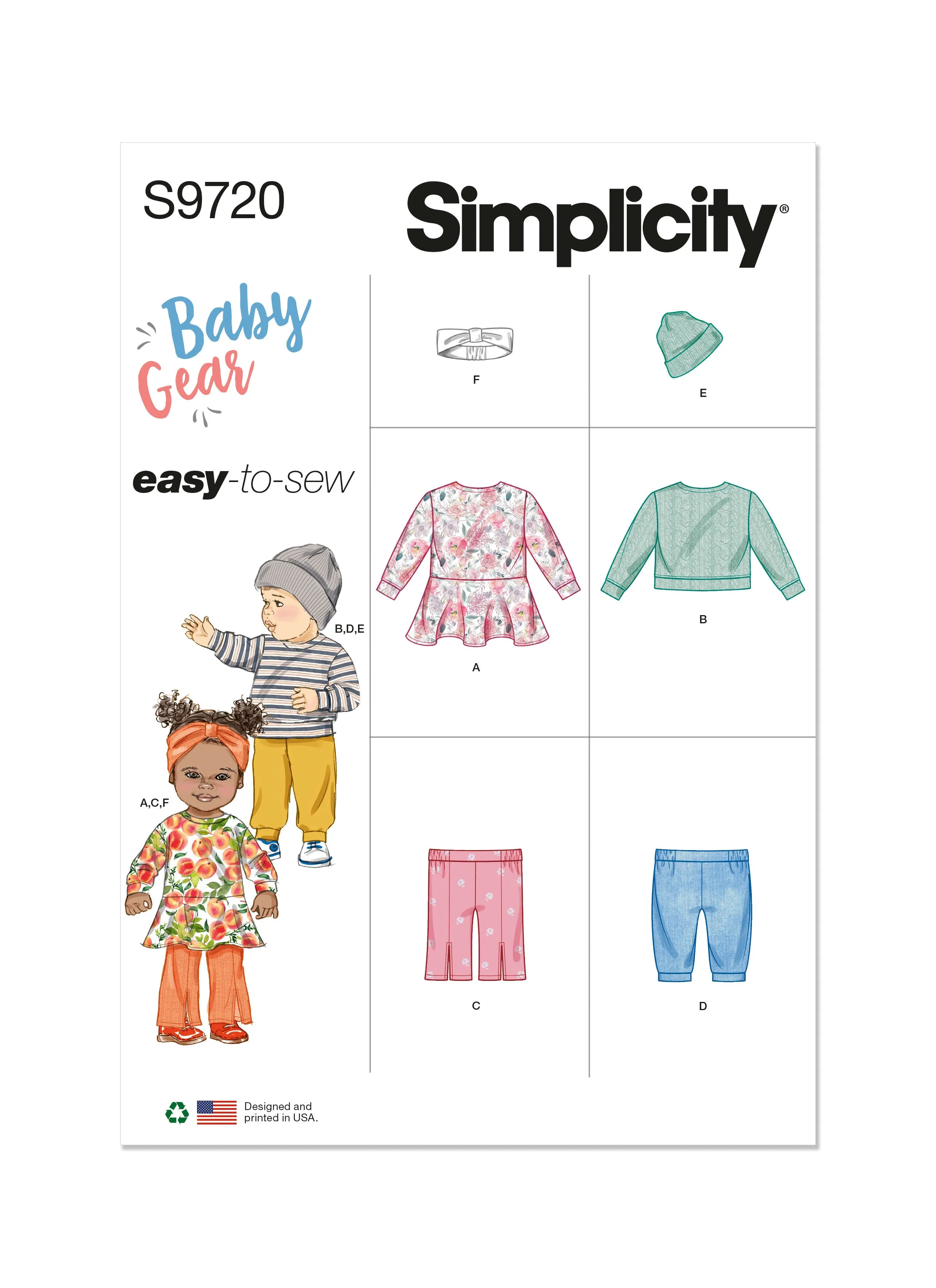 Simplicity 9720 Babies' Knit Dress, Top, Pants, Hat Sewing pattern