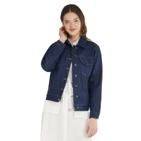 SLAY. Women's Solid Navy Blue Vintage Denim Jacket