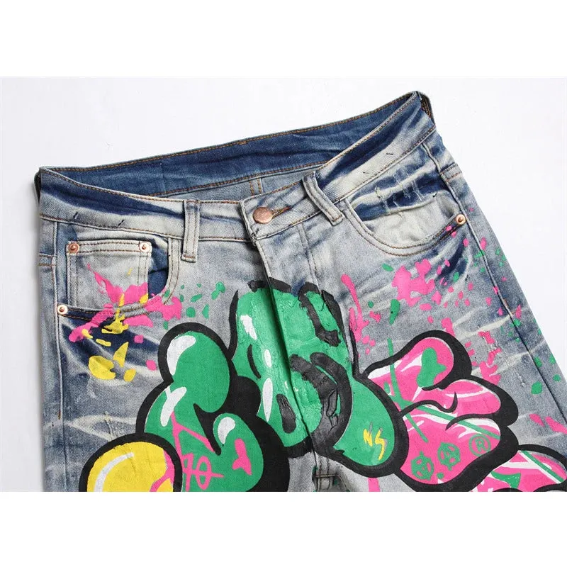 STARBAGS Distressed Graffiti Slim Stretch Jeans