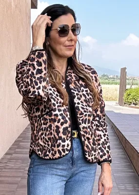 Stephi Camel Leopard Print Quilted Jacket