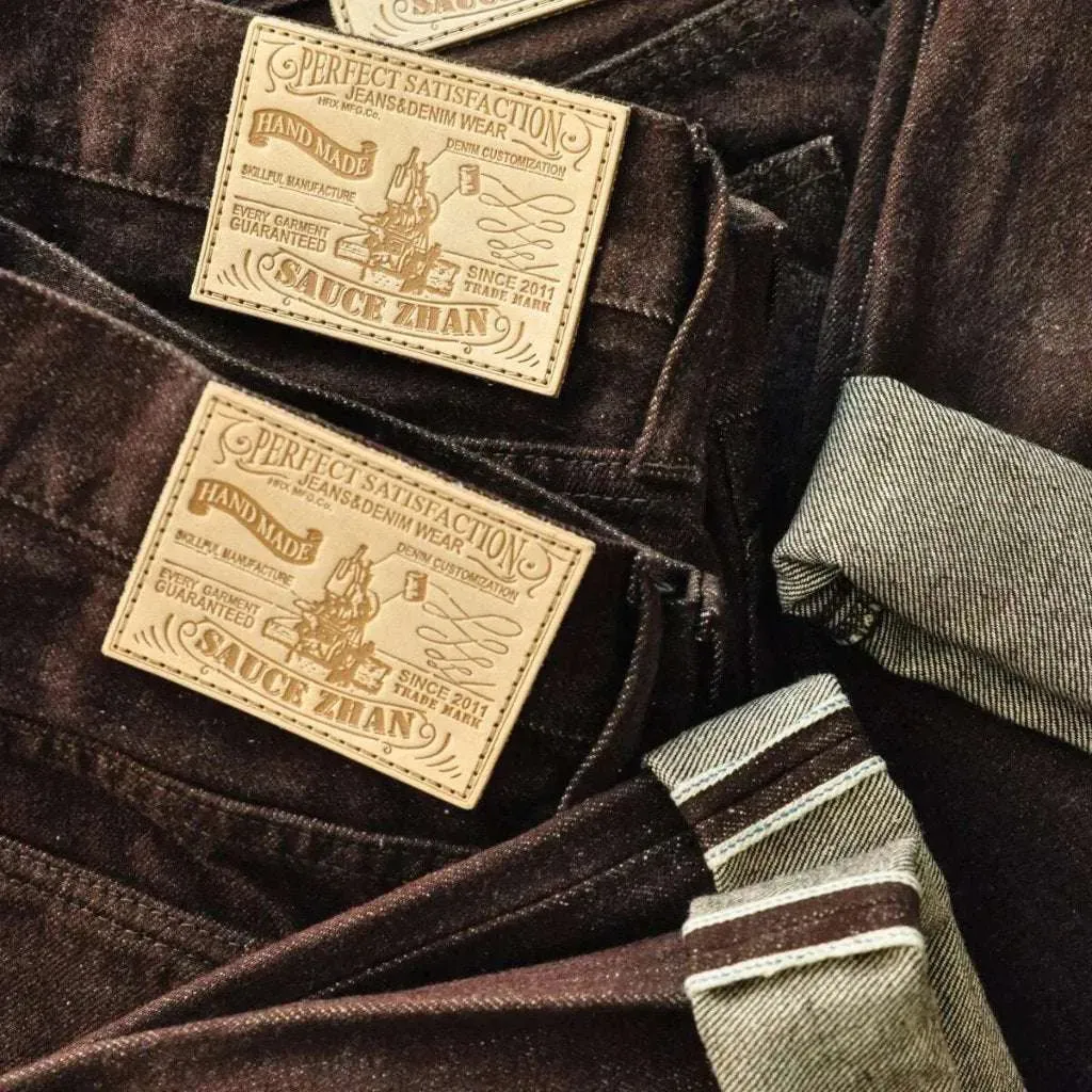 Tapered color self-edge jeans