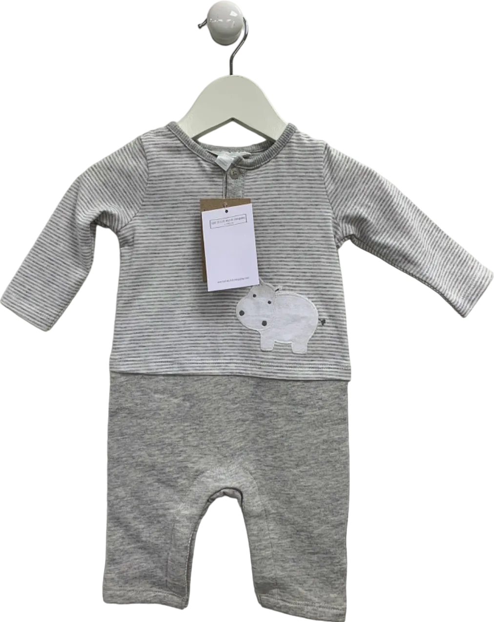 The Little White Company Grey/White Organic Cotton Hippo Applique Romper Newborn