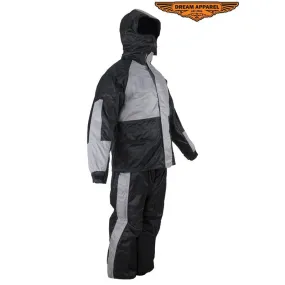 Two-Piece Black & Gray Rain Suit With Zippered Side Seams  RS23-HOODIE