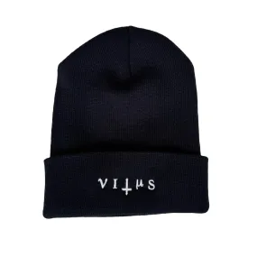 VITUS WHITE ON BLACK EMBROIDERED KNIT HAT