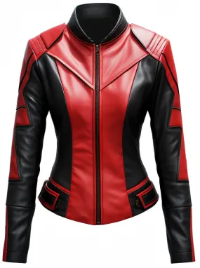 Women Leather Jacket - Red and Black Faux Leather Jacket