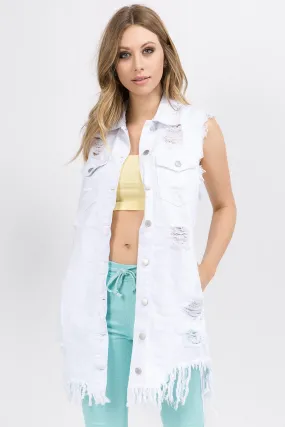 Women's Destroyed Long Denim Robe Vest