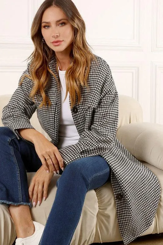 Womens Houndstooth Long Shacket