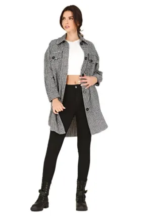 Womens Houndstooth Long Shacket